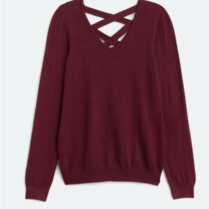 Elegant V-Neck Sweater with Crisscross Back